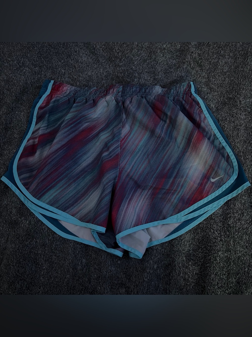 Nike Women's Blue and Maroon Swirl Athletic Shorts